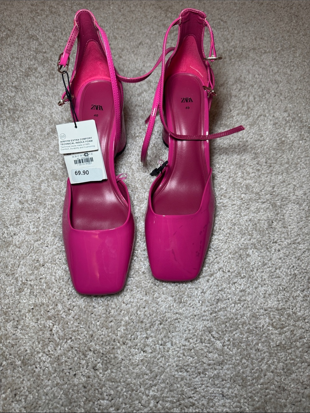 ZARA Hot Pink Patent Square-Toe Slingback Heels